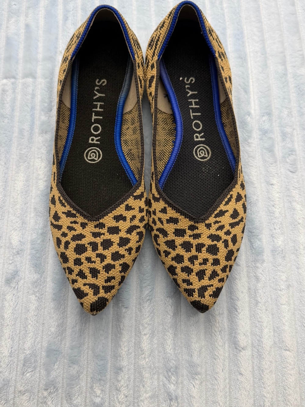 Rothy's Leopard Knit Pointed Flats in Tan and Black